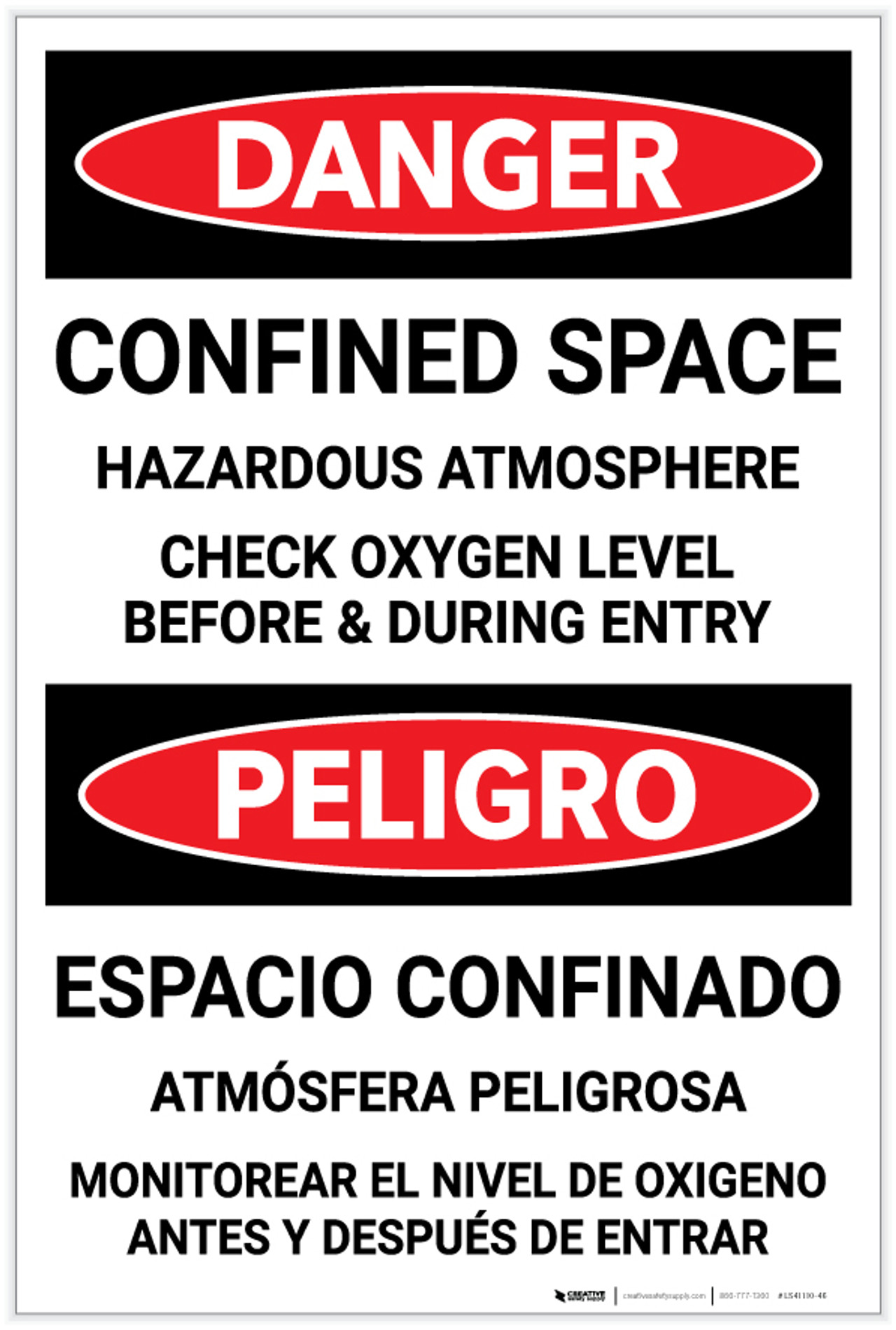 Danger Confined Space Hazardous Atmosphere Bilingual Spanish Label