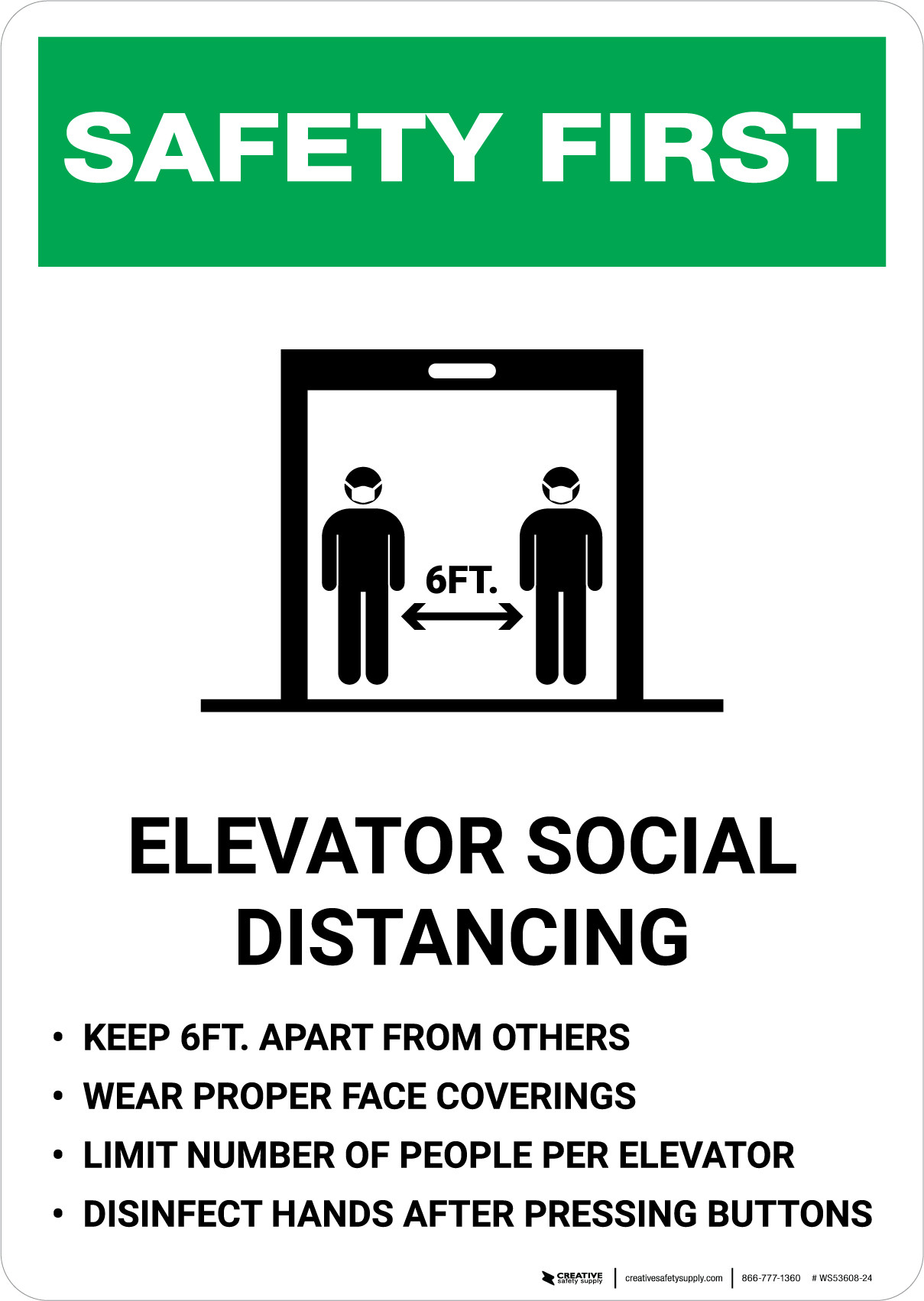 Safety First Elevator Social Distancing Rules Portrait Wall Sign