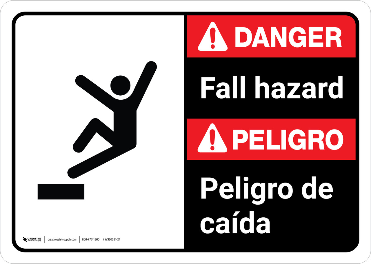 Danger: Fall Hazard Bilingual Spanish with Icon ANSI Landscape - Wall Sign