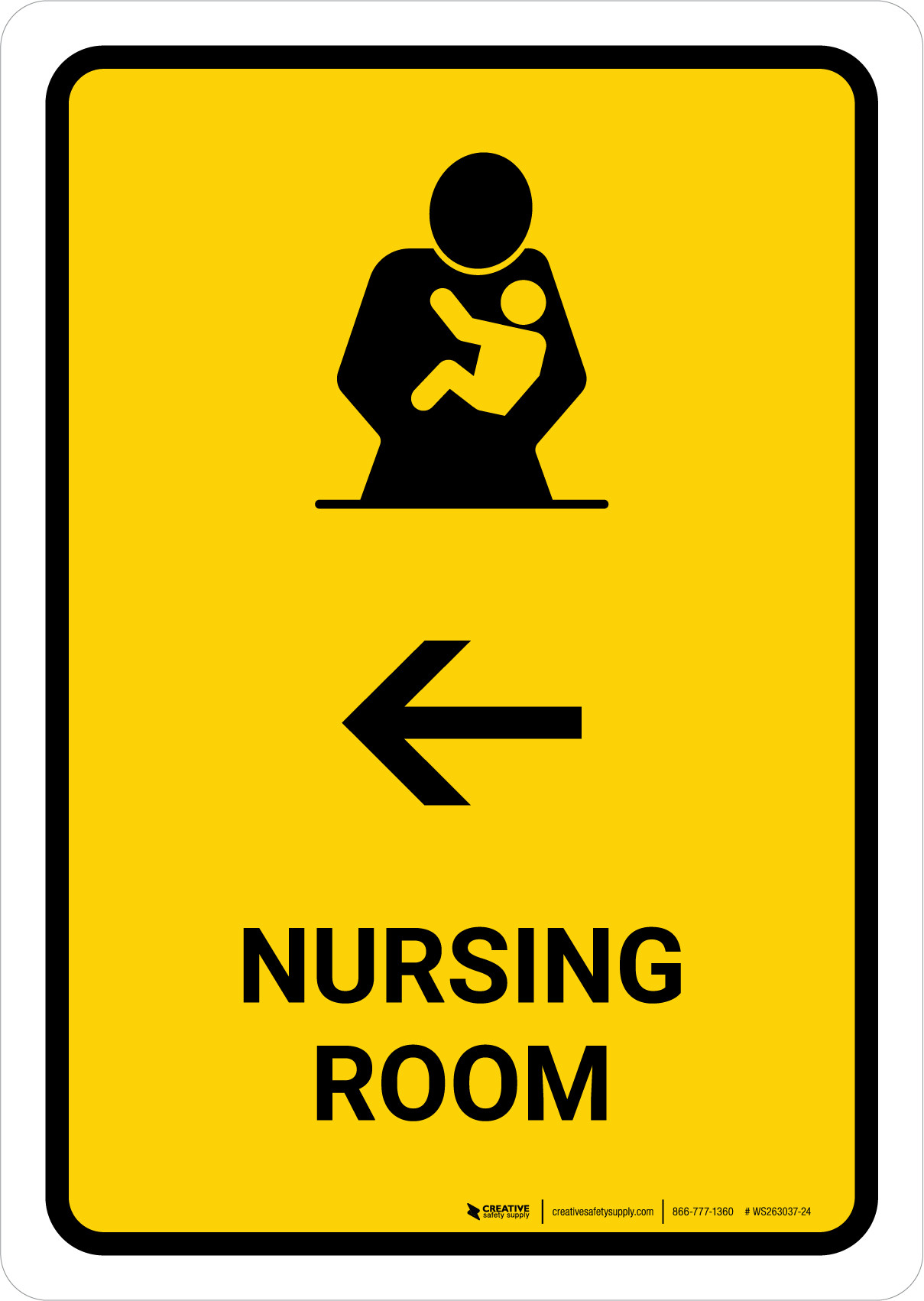 Nursing Room With Left Arrow Yellow Portrait - Wall Sign