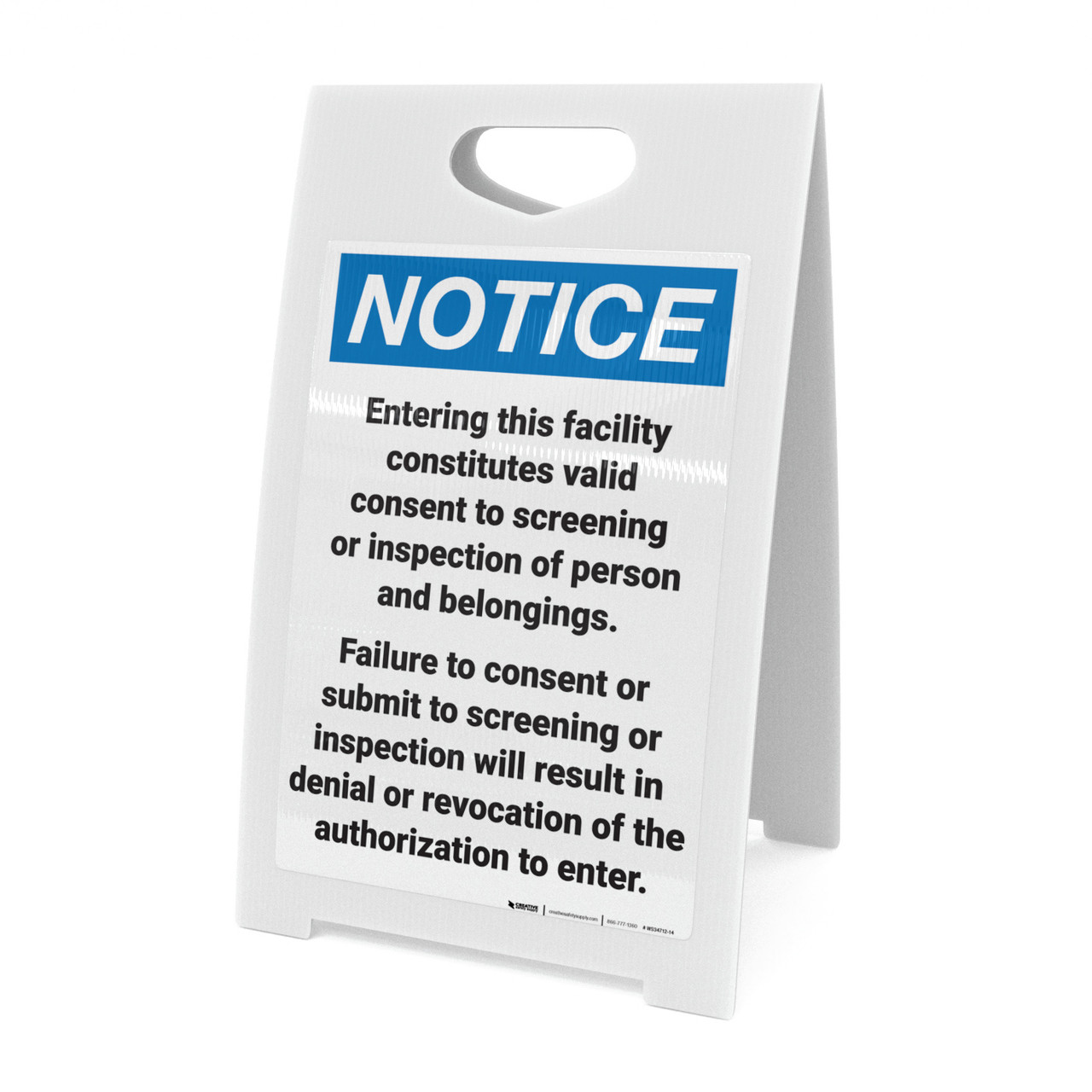 Notice: Facility Screening Consent Portrait - A-Frame Sign