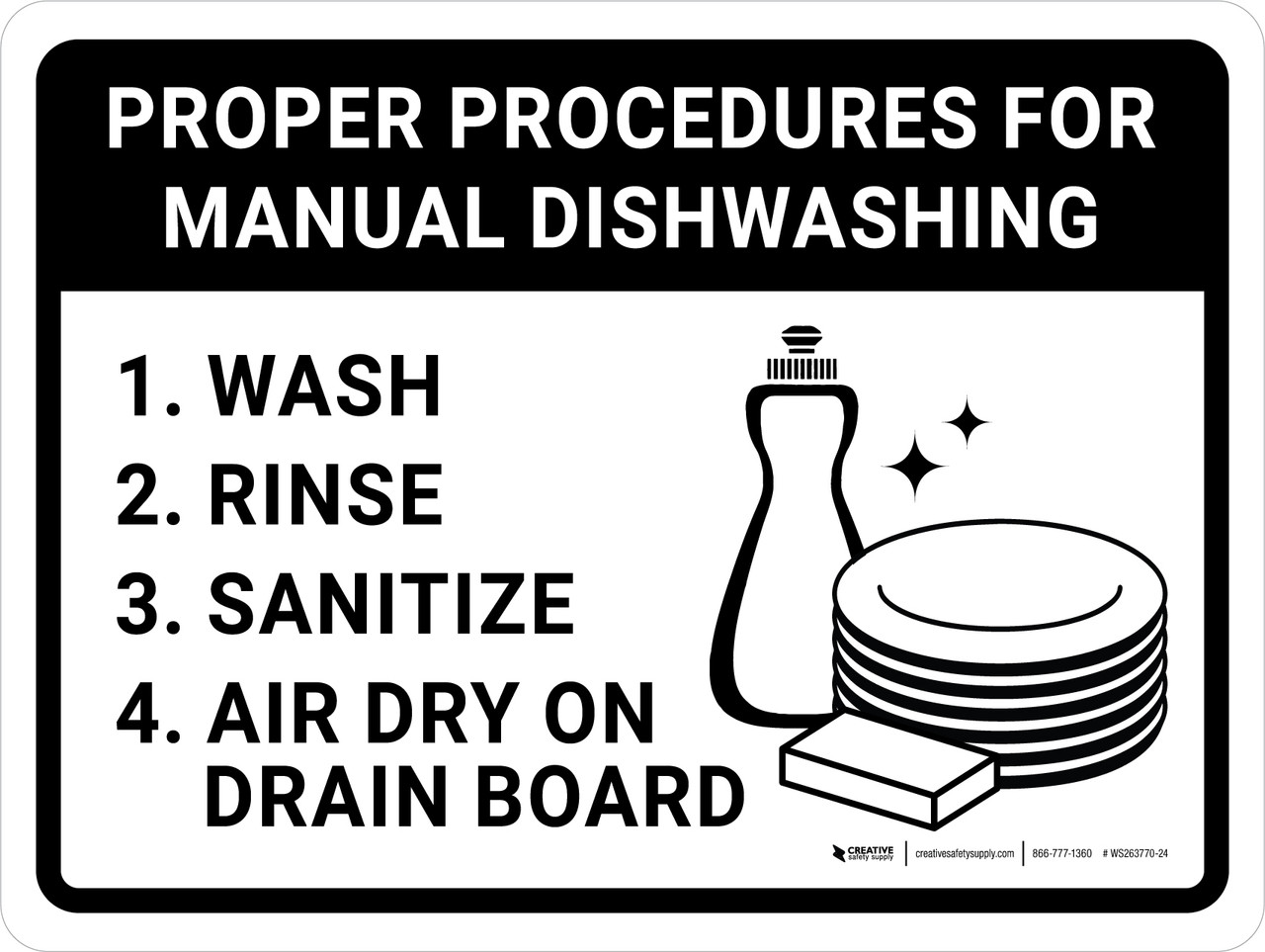 Proper Procedures For Manual Dishwashing Landscape with Icon Wall Sign