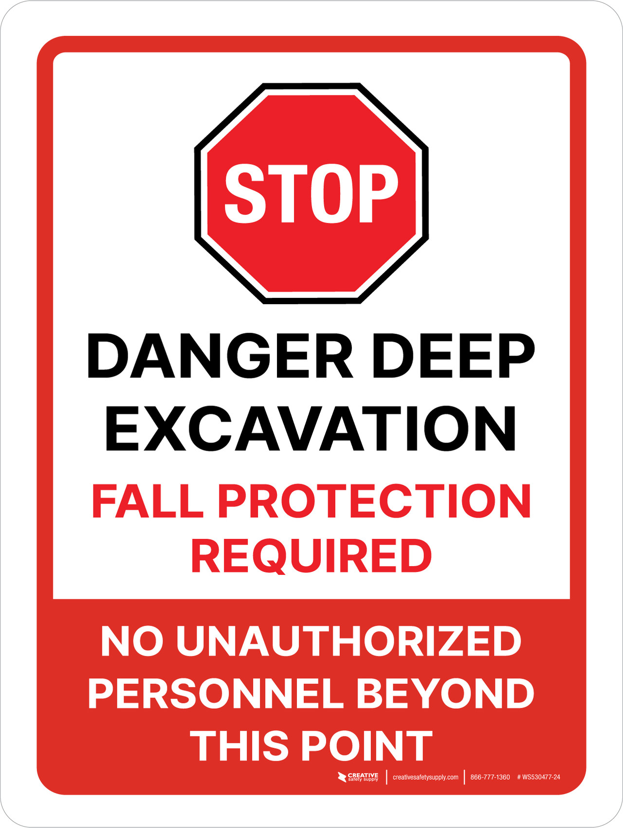 Stop Danger Deep Excavation Fall Protection Required Portrait Wall