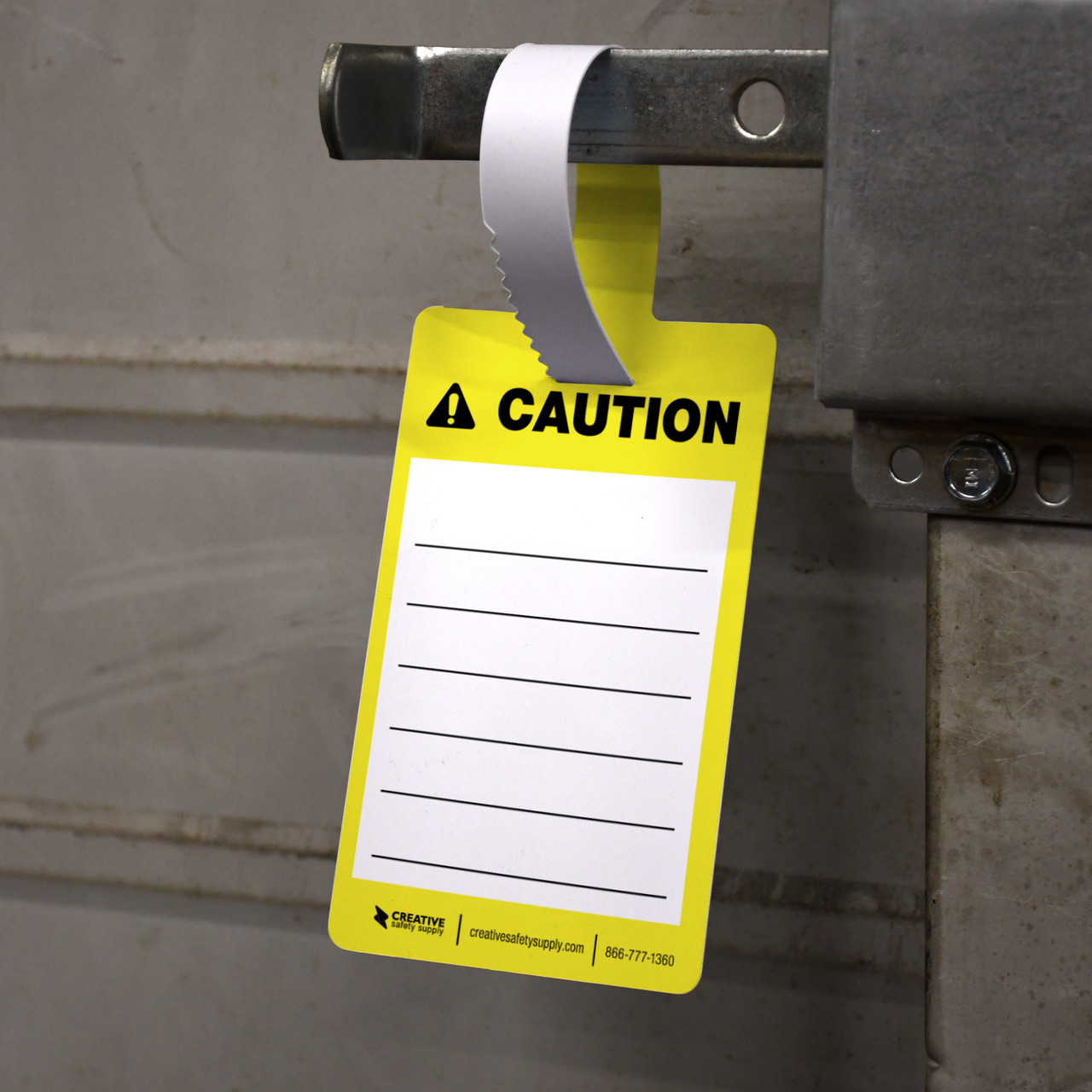 Caution White Interior - Self-Locking Hang Tag | Creative Safety Supply
