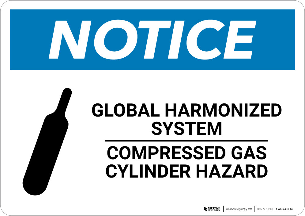 Notice Global Harmonized System Compressed Gas Cylinder Hazard Wall Sign