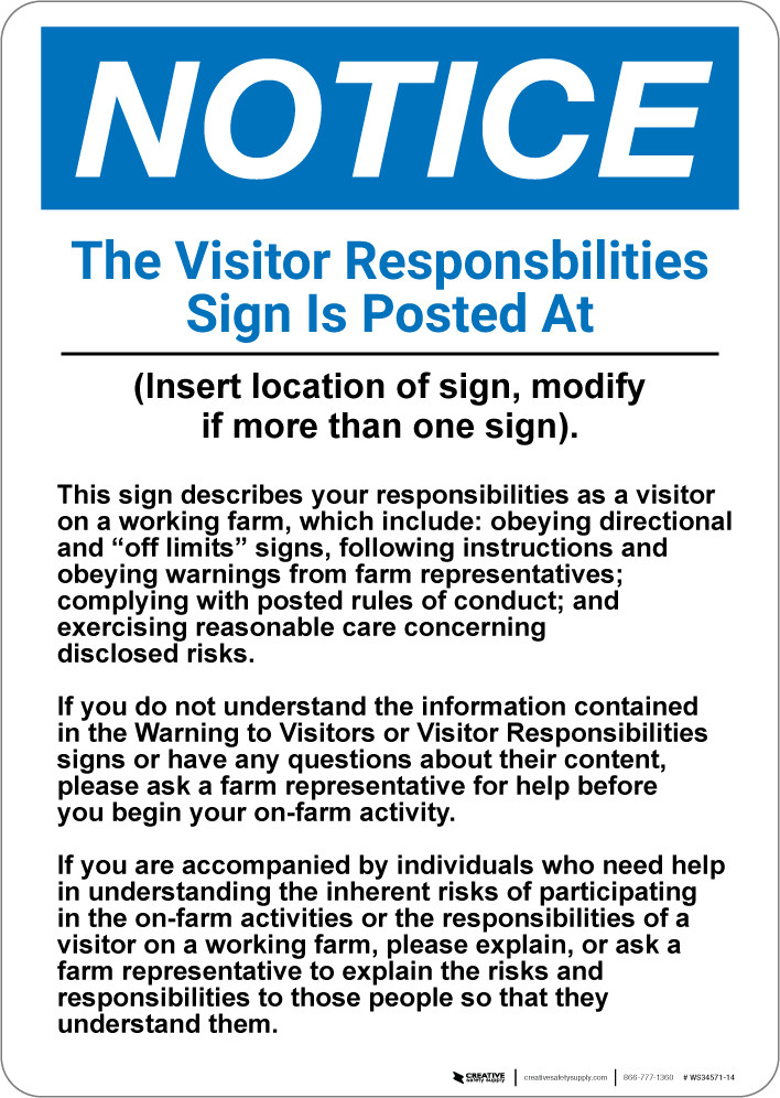 USA ストリート看板　NOTICE Notice: The Visitor Responsibilities Sign - Wall Sign