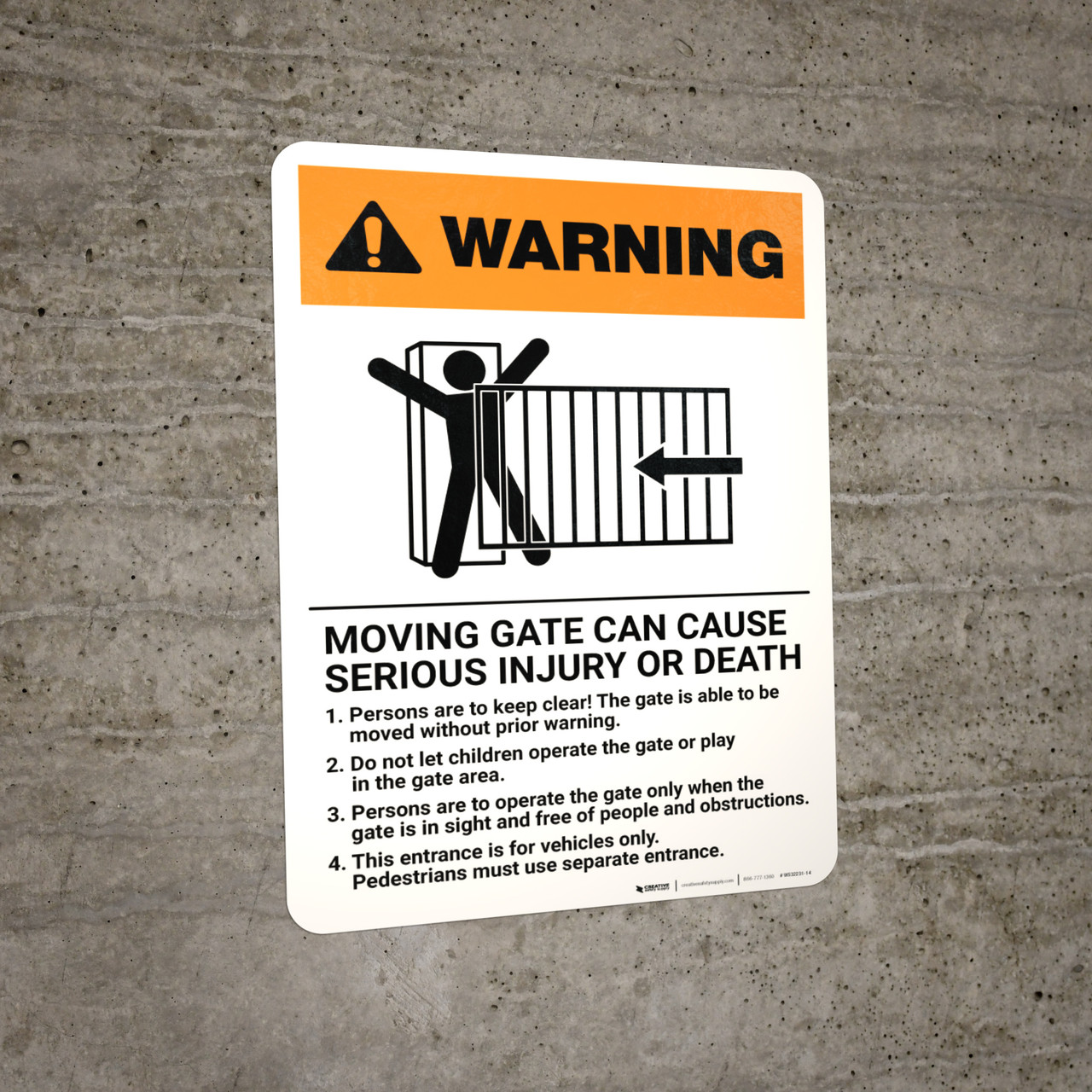 Sigo Warnschild "Moving Gate Can Cause Serious Injury Or Death" | 25,4 X 35,6 Cm | Aluminium, Wetterfest | Made In USA