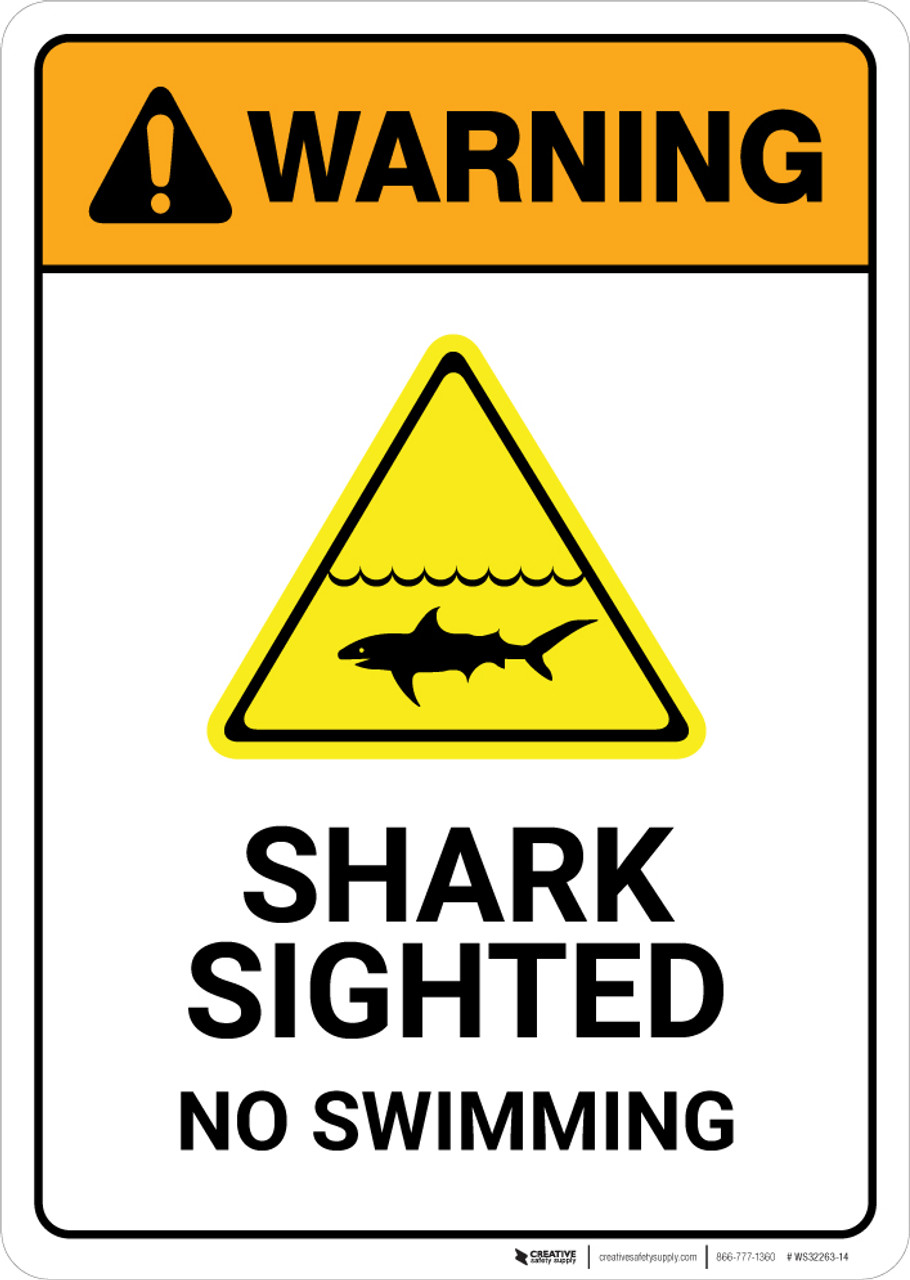 Warning: Shark Sighted No Swimming with Icon Portrait - Wall Sign