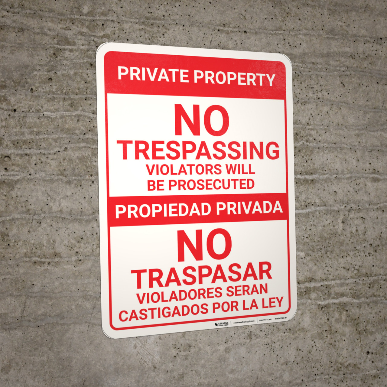 Bilingual Spanish Private Property No Trespassing No Traspasar - Wall Sign