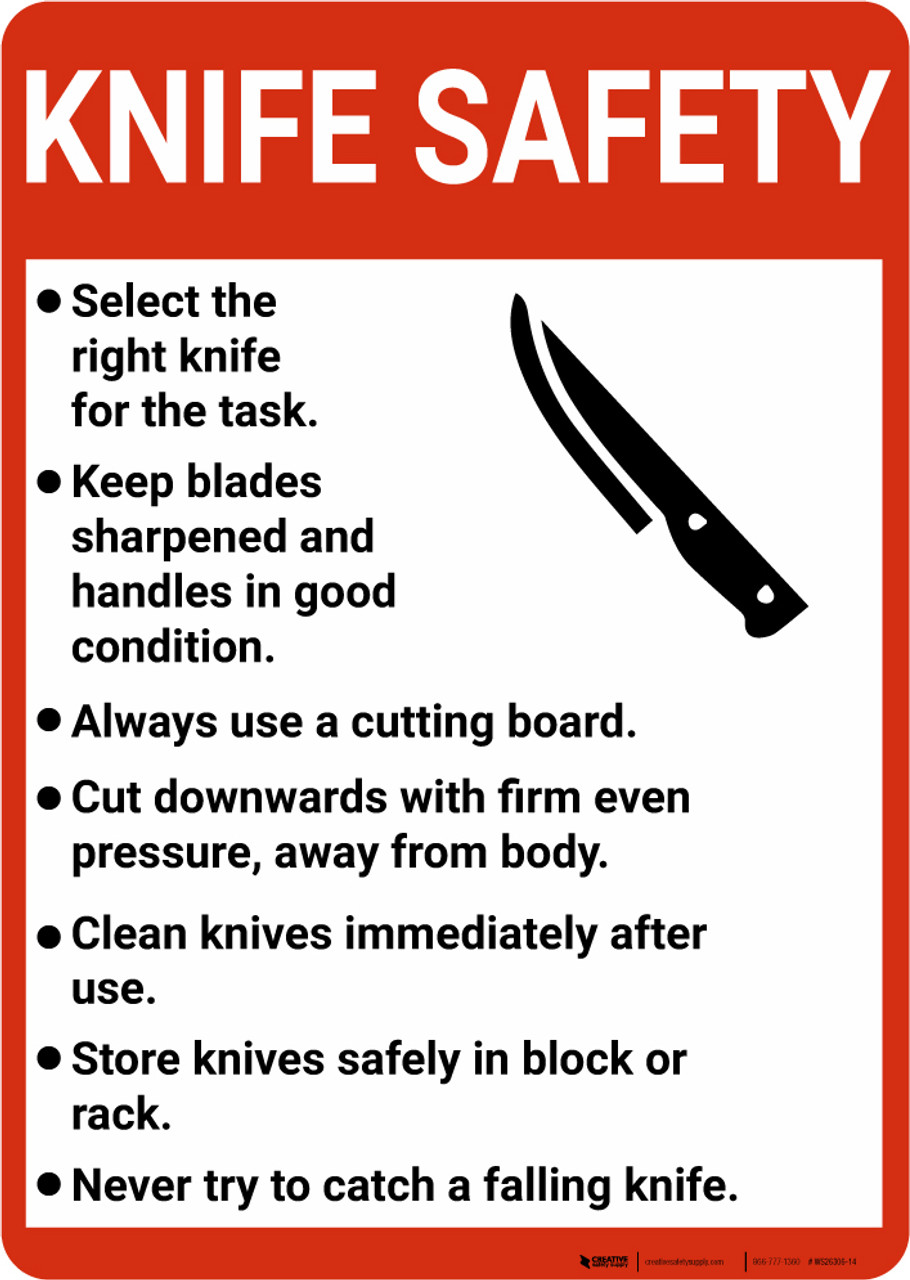 Knife Safety Guidelines with Icon Portrait Wall Sign Creative