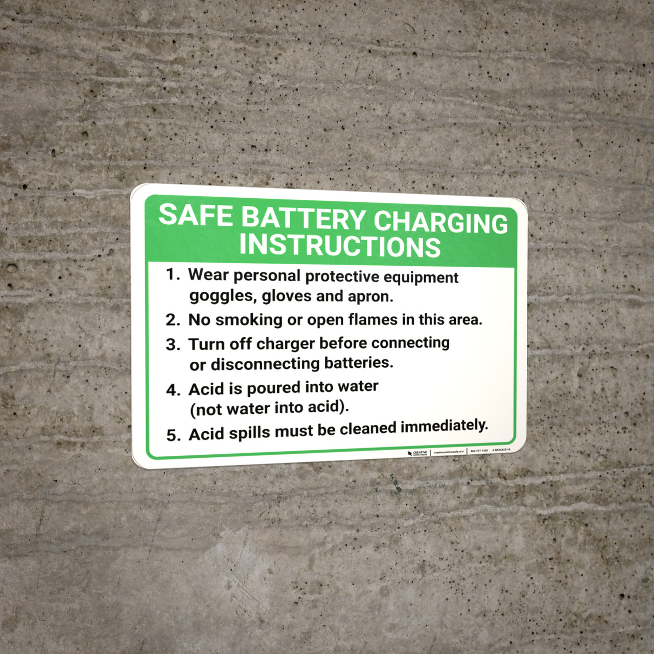Safe Battery Charging Instructions Landscape Wall Sign