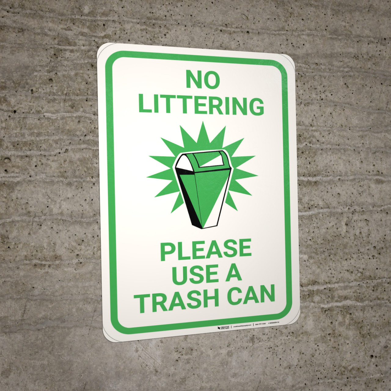 No Littering Please Use Trash Can with Icon Portrait - Wall Sign