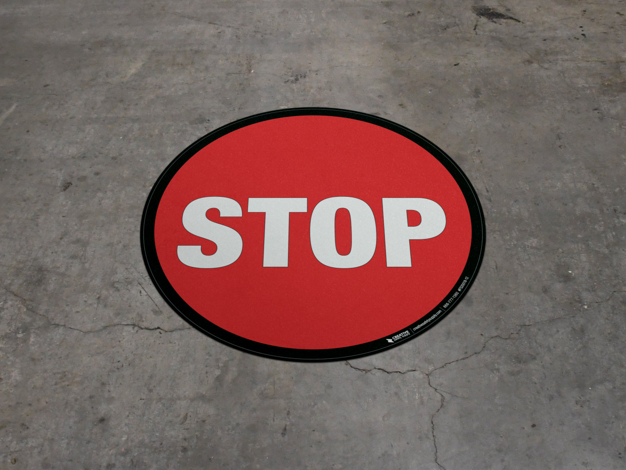 Floor Sign - Round Stop Sign with Black Border