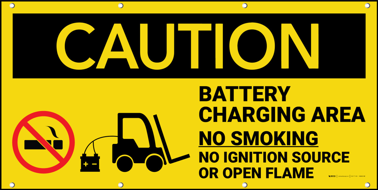 Caution Battery Charging Area Forklift No Smoking Open Flame Banner Creative Safety Supply