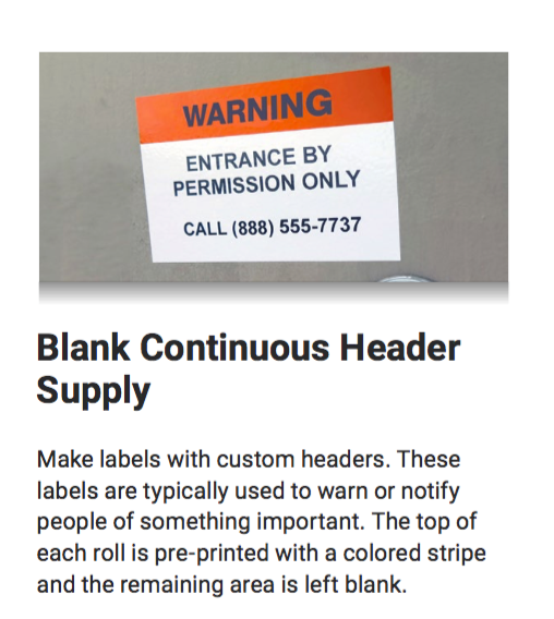 LabelTac® 4 and Pro Model Continuous Header Supply