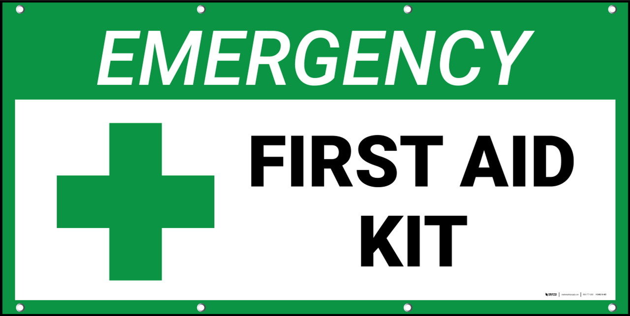 first aid kit inside sign