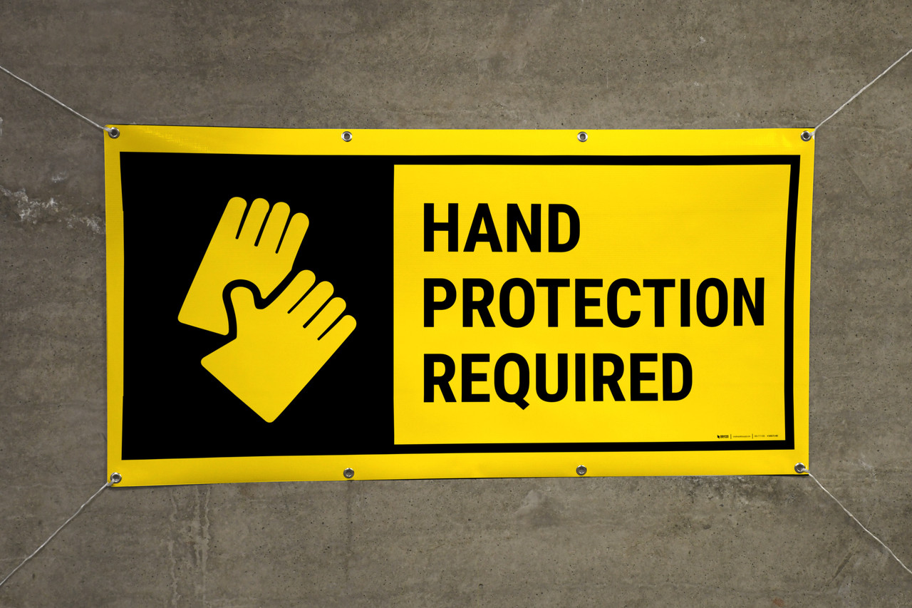 Hand Protection Required Icon On Black Background Banner