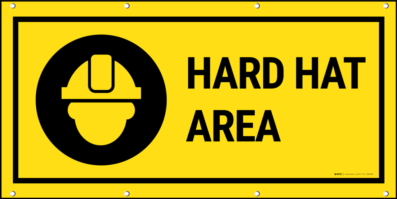 Hard Hat Area Icon On Black Circle Banner Creative Safety Supply
