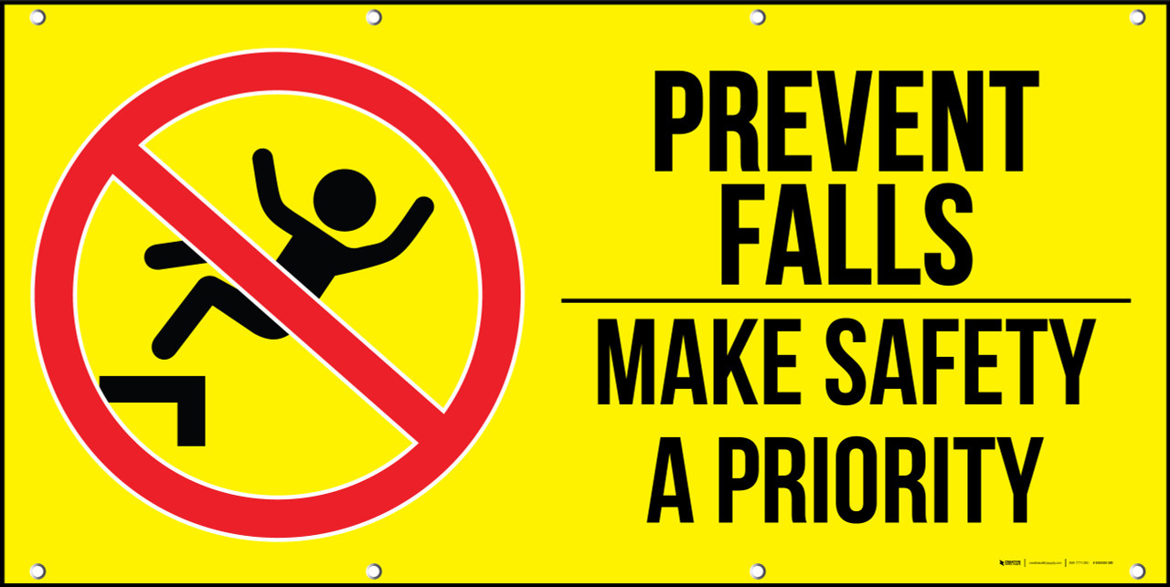 Prevent Falls Make Safety A Priority Yellow Banner Creative