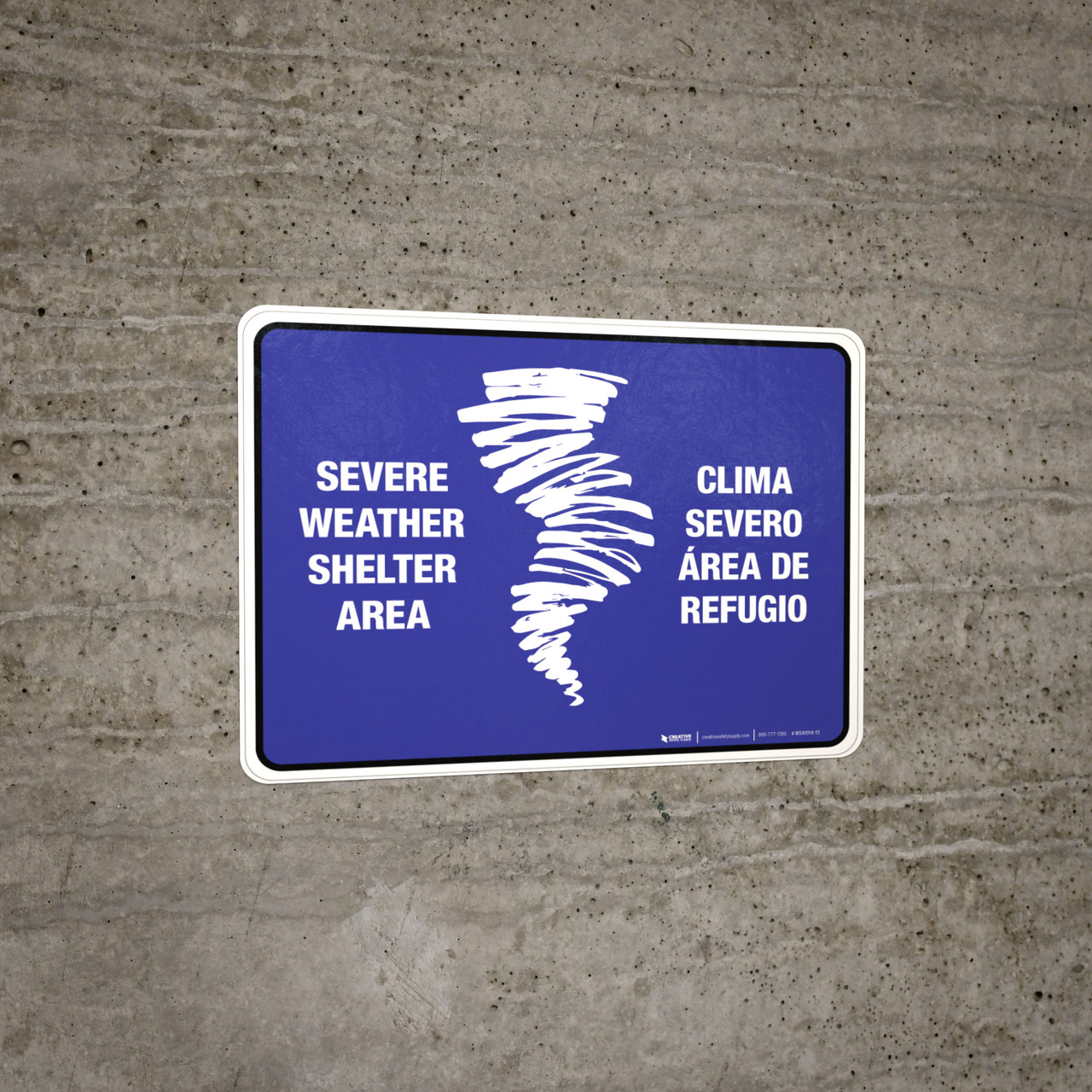 Bilingual Spanish Severe Shelter Area (blue) Wall Sign