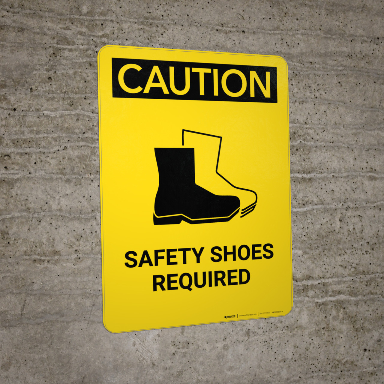Caution PPE Safety Shoes Required With Graphic Portrait Wall Sign