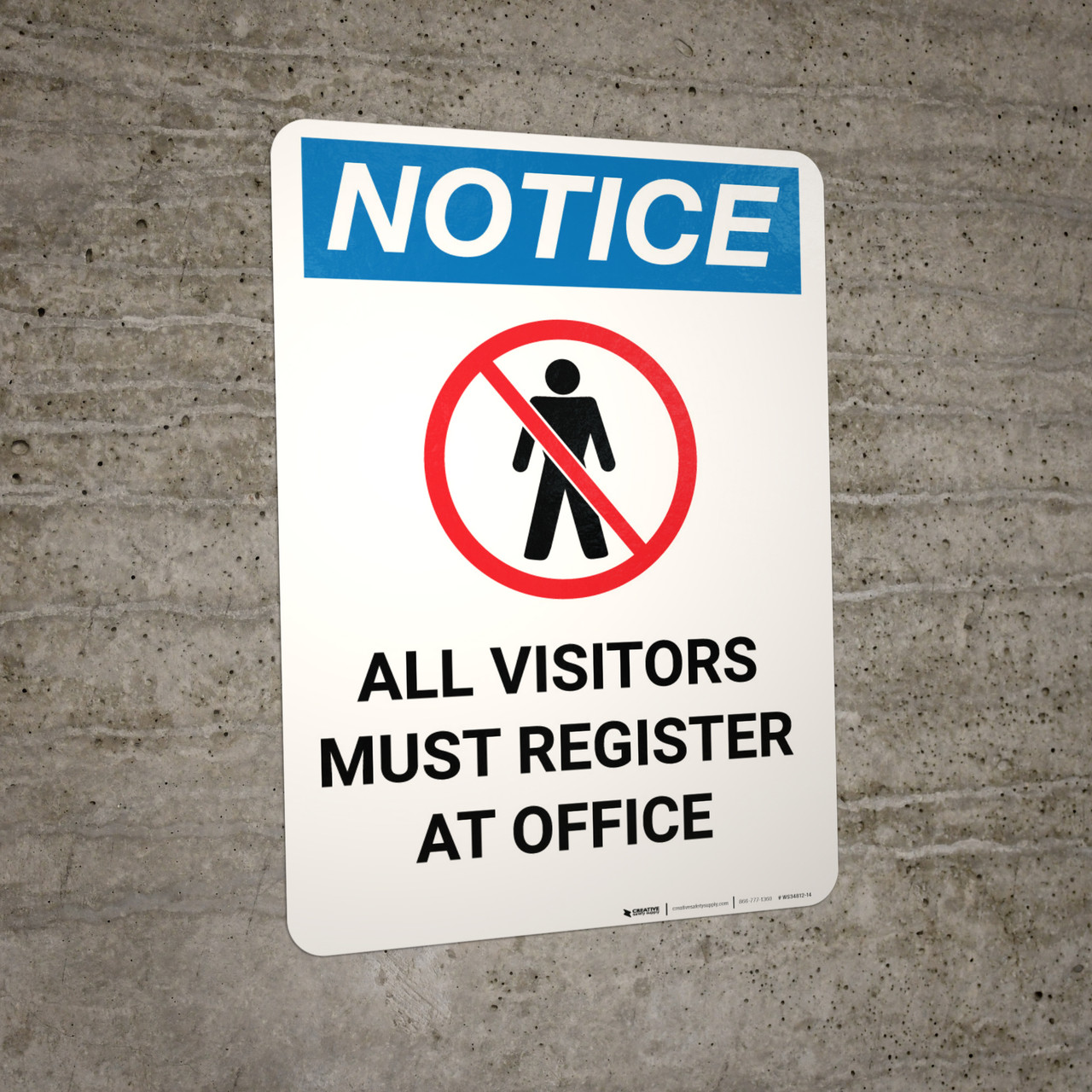 Notice: All Visitors Must Register At Office With Icon - Portrait Wall Sign