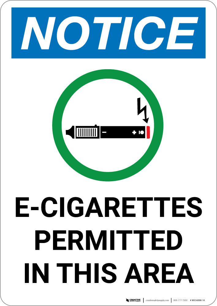 electronic cigarette signs Notice: E Cigarettes Permitted In This Area with Icon