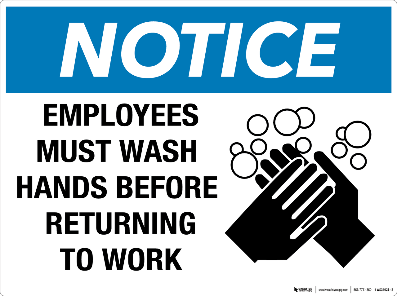 employees wash hands sign