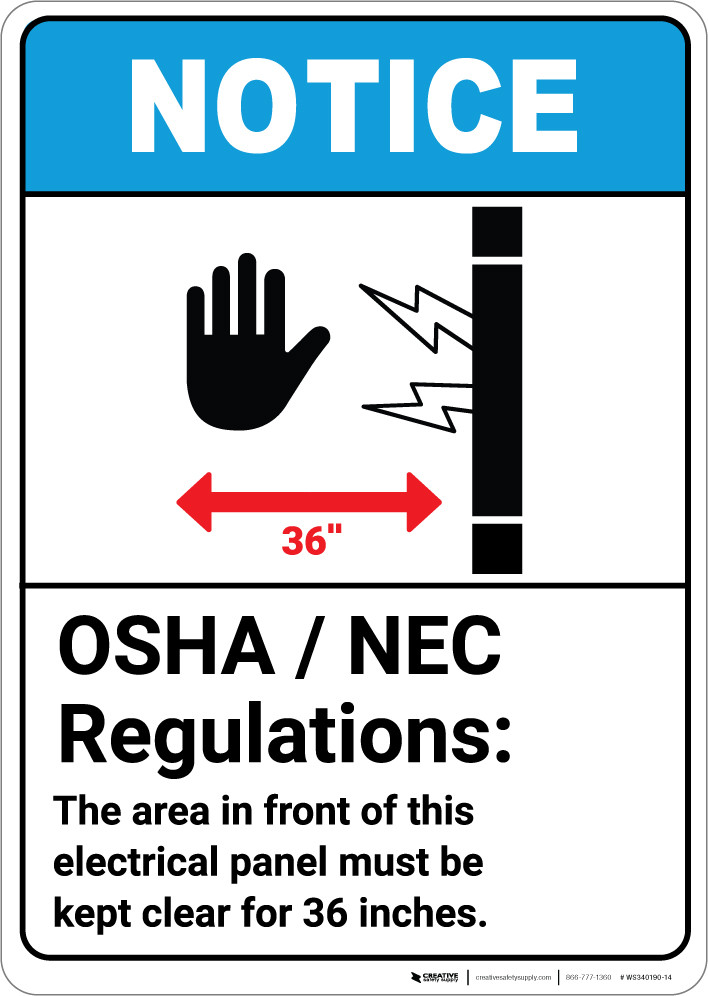 Notice OSHA NEC Electrical Panel Regulations ANSI with Graphic