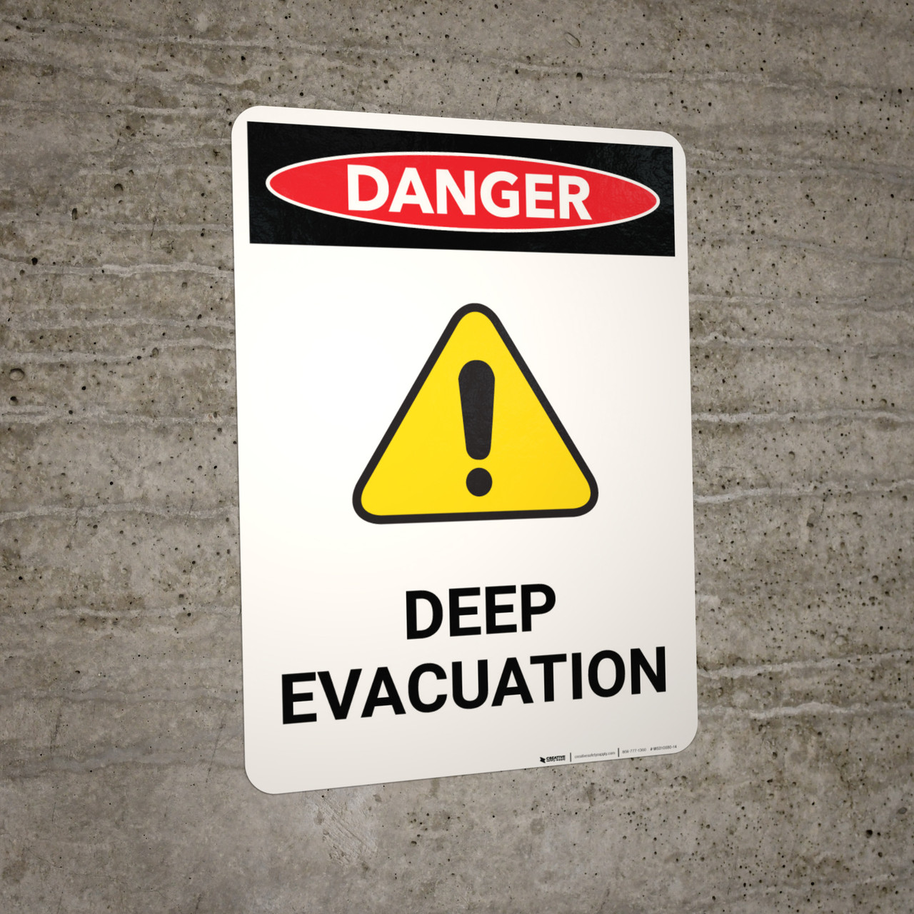Deep Evacuation with Hazard Icon Portrait Wall Sign