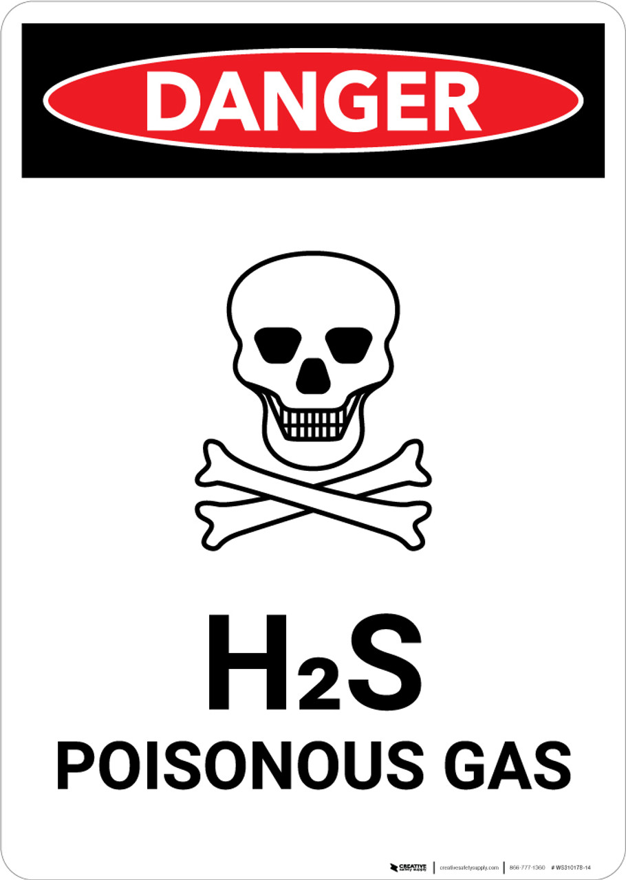 H2s Poisonous Gas Hydrogen Sulfide With Icon Portrait Wall Sign Creative Safety Supply