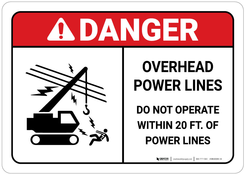 Danger Do Not Operate Within 20 Feet of Powerlines with Icon ANSI