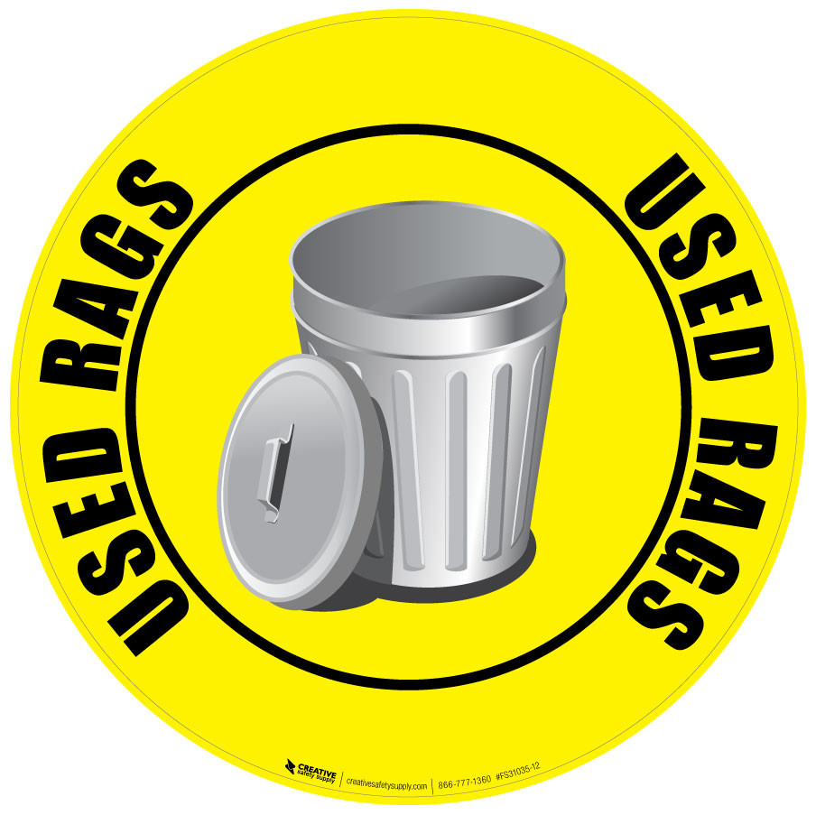 Used Rags (Yellow Circle with Graphic) - Floor Sign