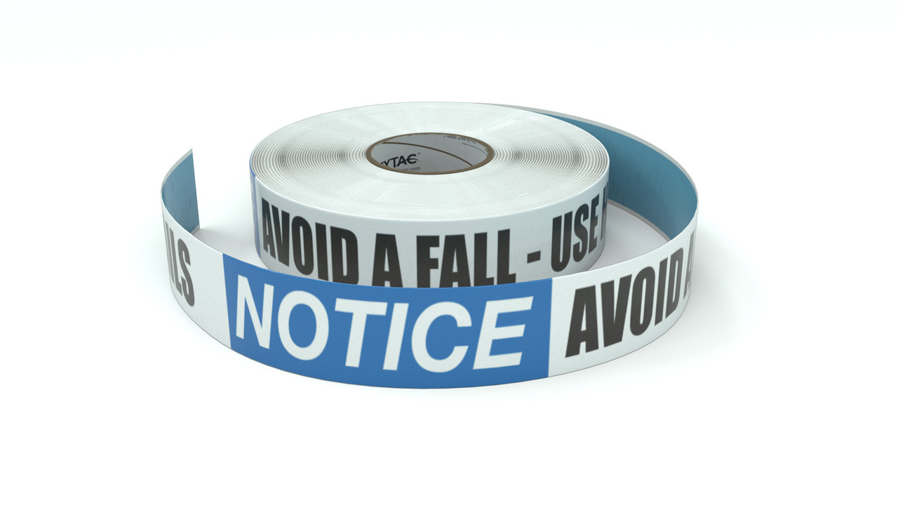 Notice Avoid A Fall Use Handrails Inline Printed Floor Marking Tape Creative Safety Supply Notice Avoid A Fall Use Handrails Inline Printed Floor Marking Tape Creative Safety Supply