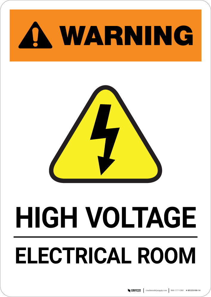Warning High Voltage Electrical Room Portrait Wall Sign
