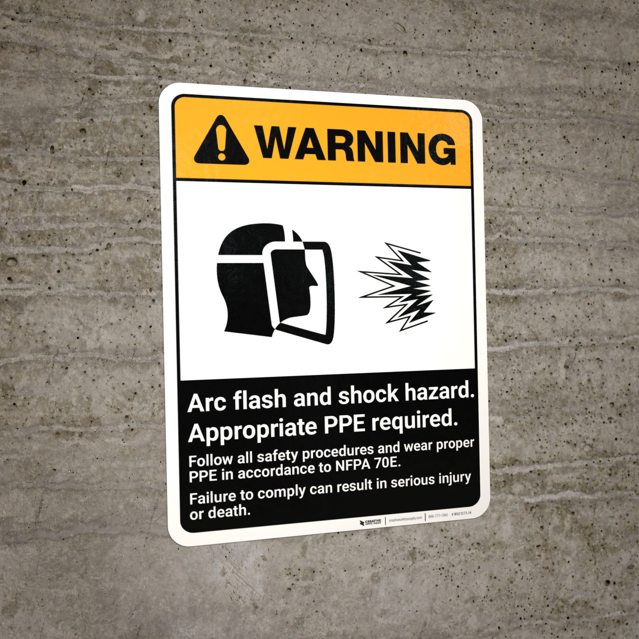 Warning: Arc Flash Shock Hazard - PPE Required ANSI - Portrait Wall Sign