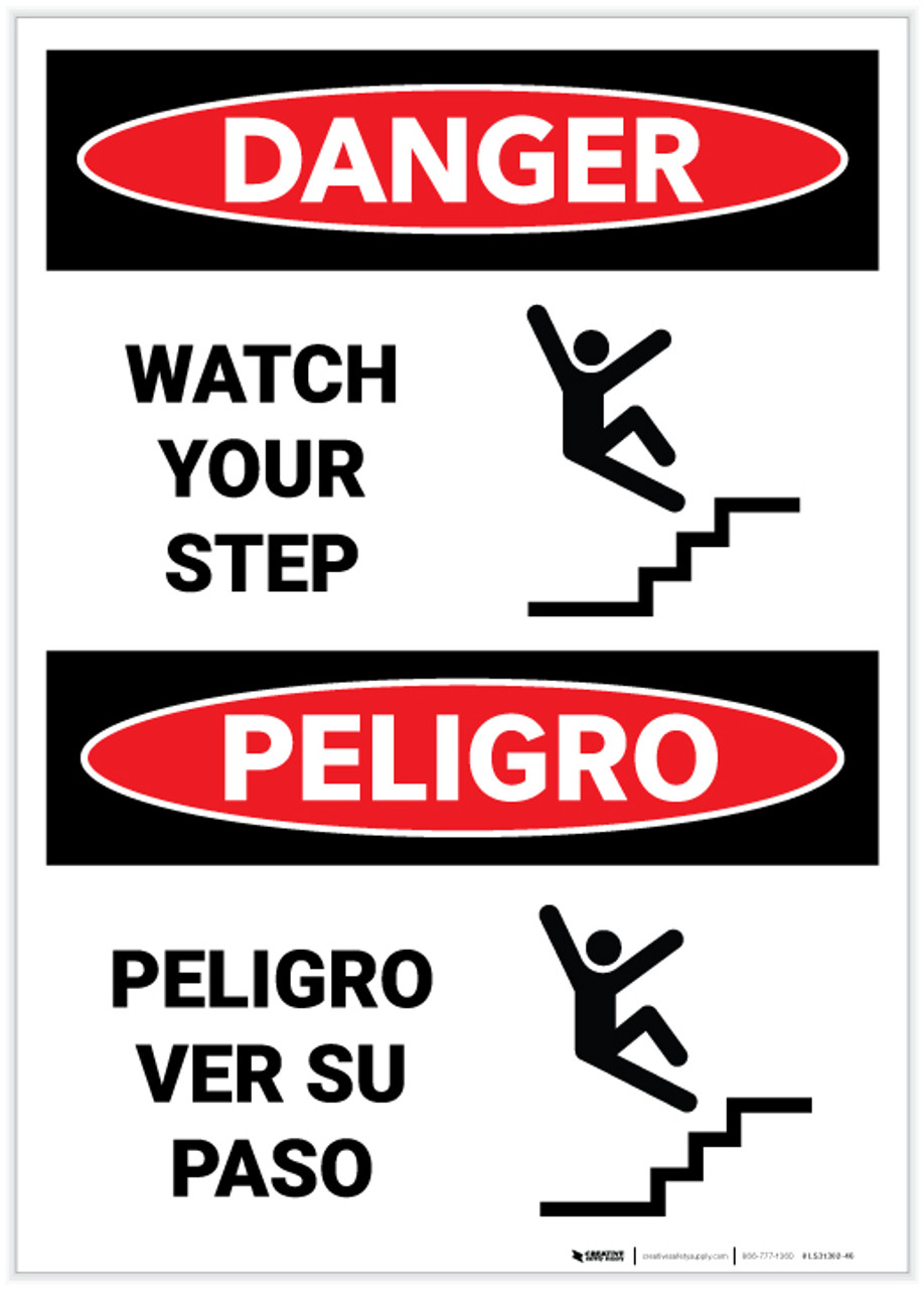 Danger Watch Your Step (Spanish Bilingual) Label