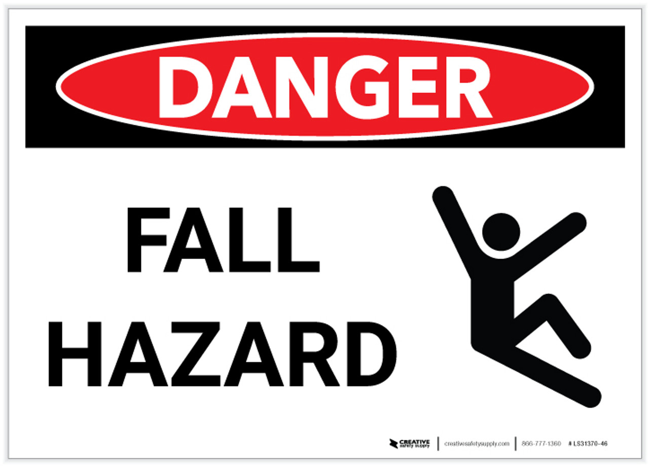 Danger: Fall Hazard Landscape with Graphic - Label