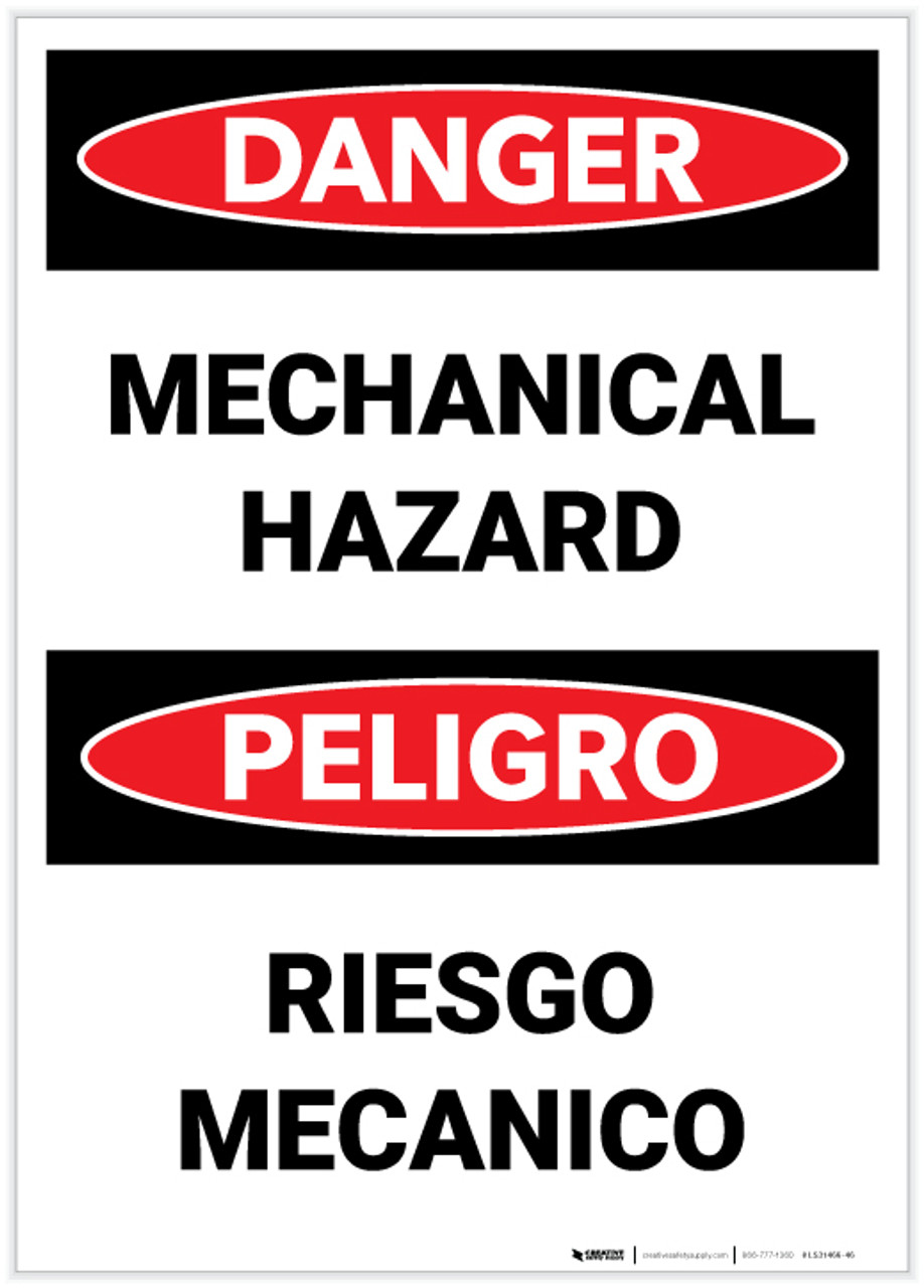 Danger Mechanical Hazard (Bilingual Spanish) Label