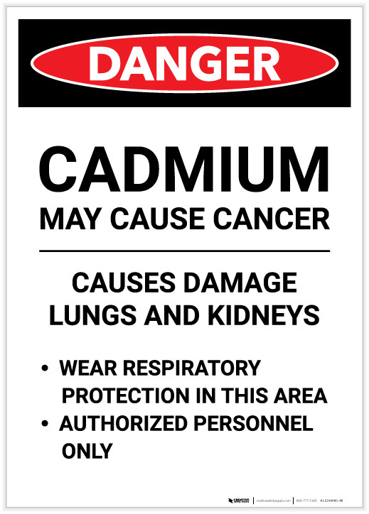 Danger Cadmium May Cause Cancer Portrait Label