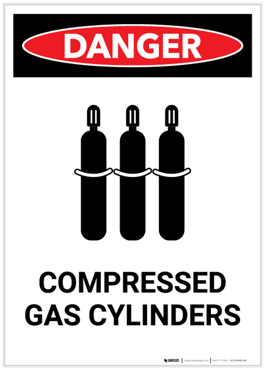 Danger Compressed Gas Cylinders Portrait Label