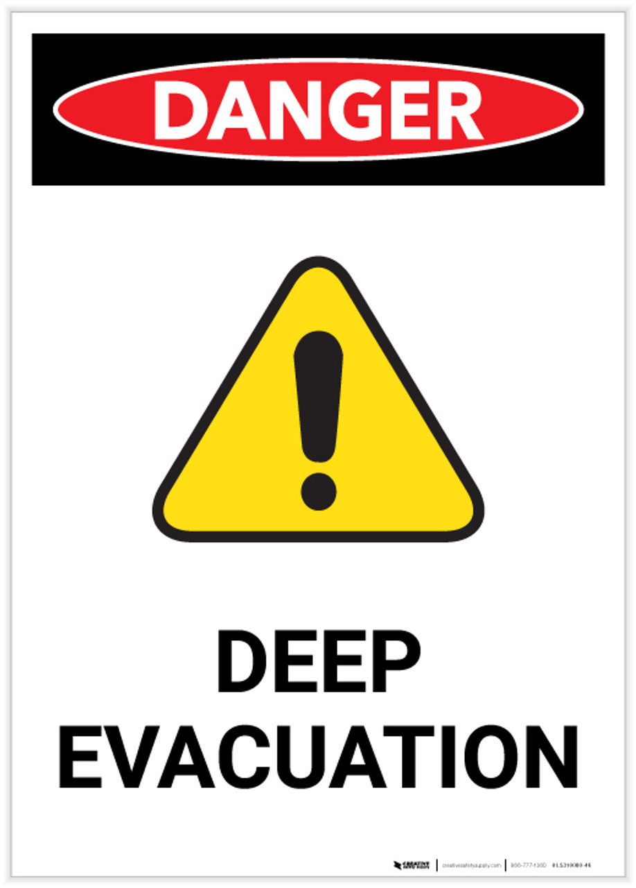 Danger: Deep Evacuation with Hazard Icon Portrait - Label With Evacuation Label Template Danger: Deep Evacuation with Hazard Icon Portrait - Label With Evacuation Label Template