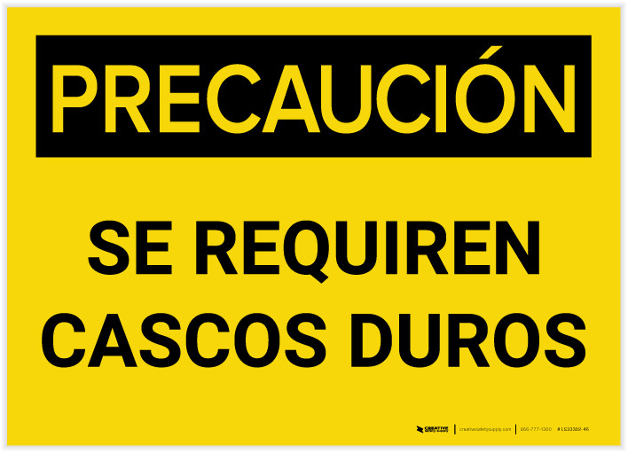 Caution Hard Hats Required Spanish Label