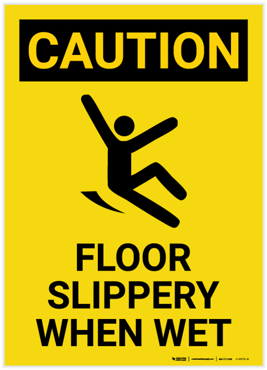 Caution: Floor Slippery When Wet with Icon Portrait - Label