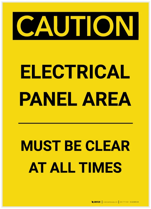 Caution: Electrical Panel Area Must be Clear at All Times Portrait - Label