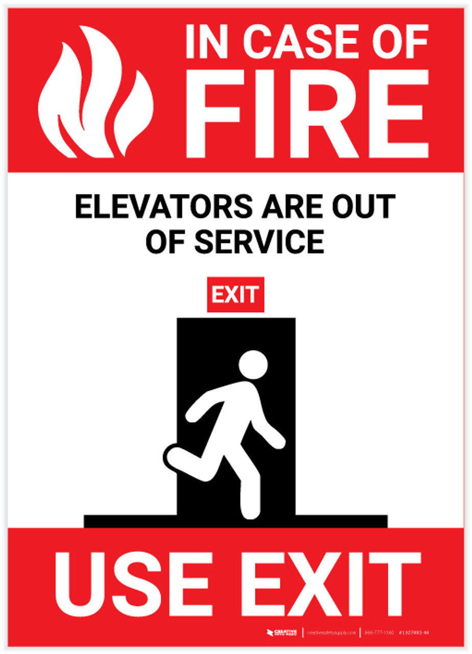 In Case Of Fire Elevators Are Out Of Service with Icon Portrait - Label