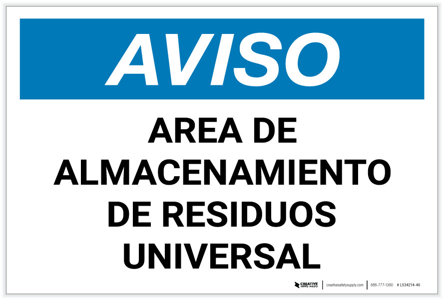 Notice Universal Waste Storage Area Spanish Label