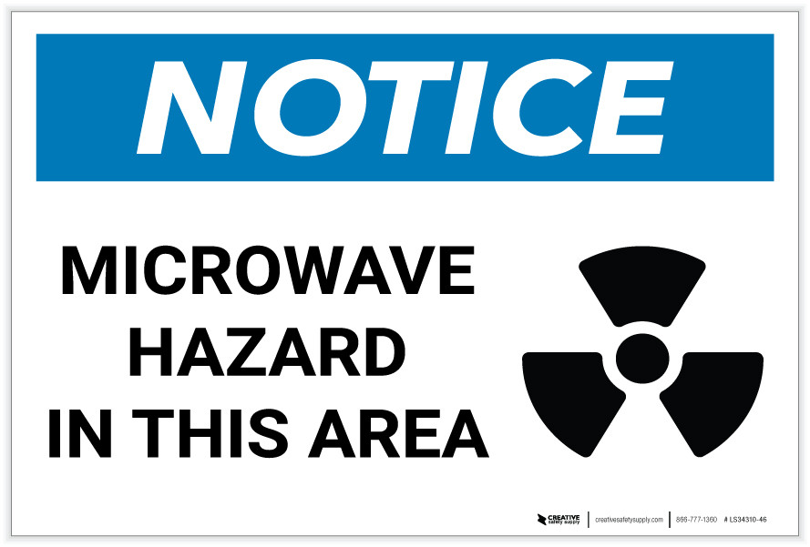 Notice: Microwave Hazard in This Area with Icons - Label