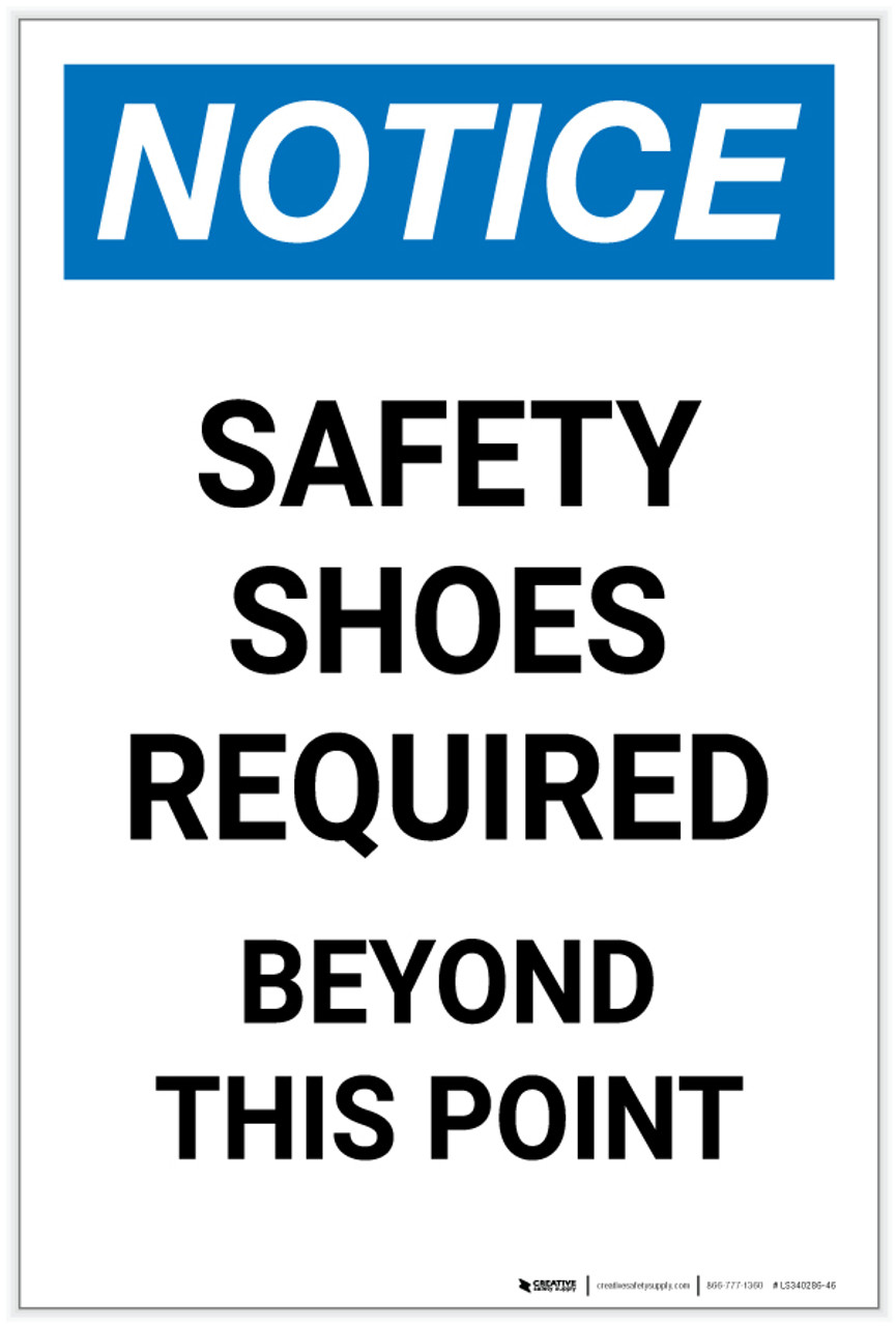 Notice Safety Shoes Required Beyond This Point Portrait Label