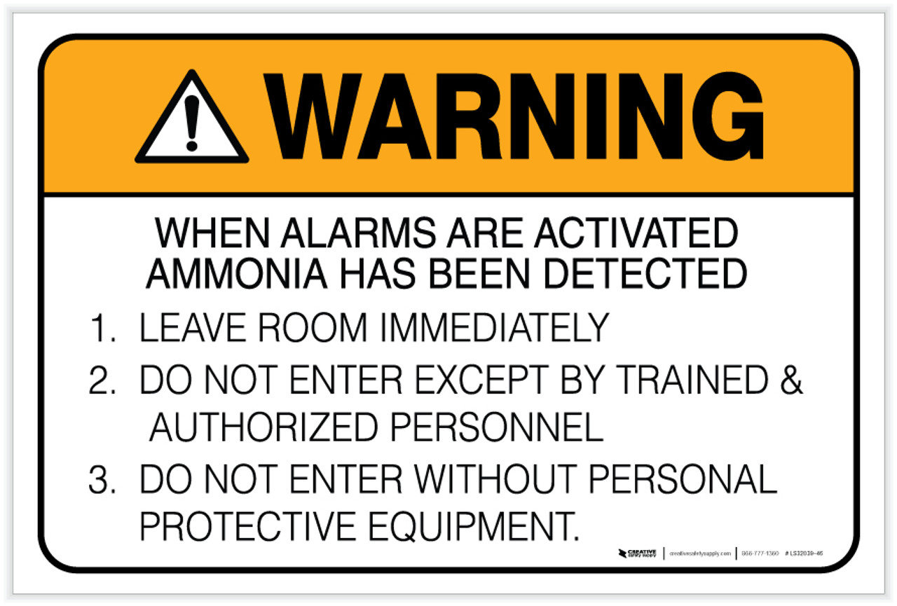 Warning Ammonia Alarm Procedure Label Creative Safety Supply